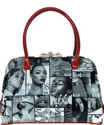 Magazine Print Patent Shoulder Design Handbag NB8003BW